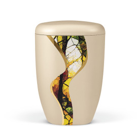 Naturstoffurne, Perlbeige, Vertikal geschwungenes Dekorband, Motiv: Artline