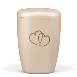 Naturstoffurne, Perlbeige Lasergravur, Doppelherz