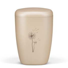 Naturstoffurne, Perlbeige, Lasergravur, Pusteblume