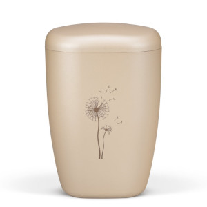 Naturstoffurne, Perlbeige, Lasergravur, Pusteblume