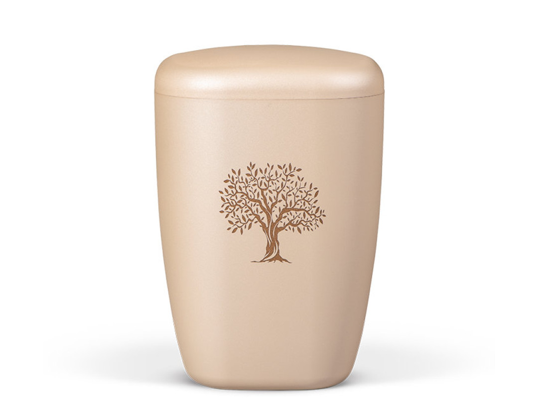 Naturstoffurne, Perlbeige Lasergravur Lebensbaum