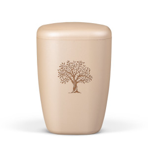 Naturstoffurne, Perlbeige Lasergravur Lebensbaum