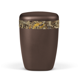 Naturstoffurne Kastanienbraun-Mattr, Dekorband aus Naturkräuter (z.B. Johanniskraut, Lavendel, Hopfen)