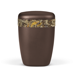 Naturstoffurne Kastanienbraun-Mattr, Dekorband aus Naturkräuter (z.B. Johanniskraut, Lavendel, Hopfen)