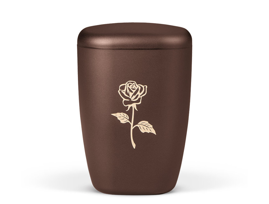 Naturstoffurne, Kastanienbraun Matt, Lasergravur Rose