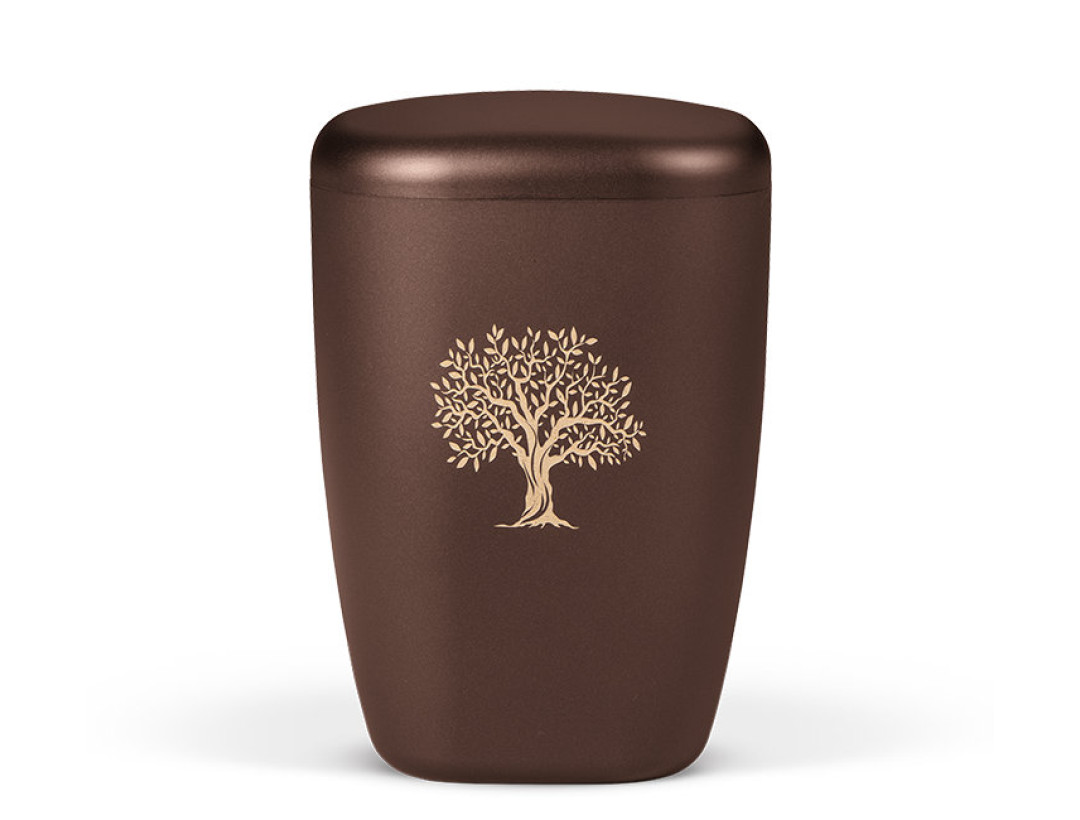 Naturstoffurne, Kastanienbraun Matt,  Lasergravur Baum