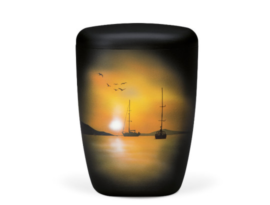 Naturstoffurne, Anthrazit Vel. Segelboot in der Abensonne, Handbemalt