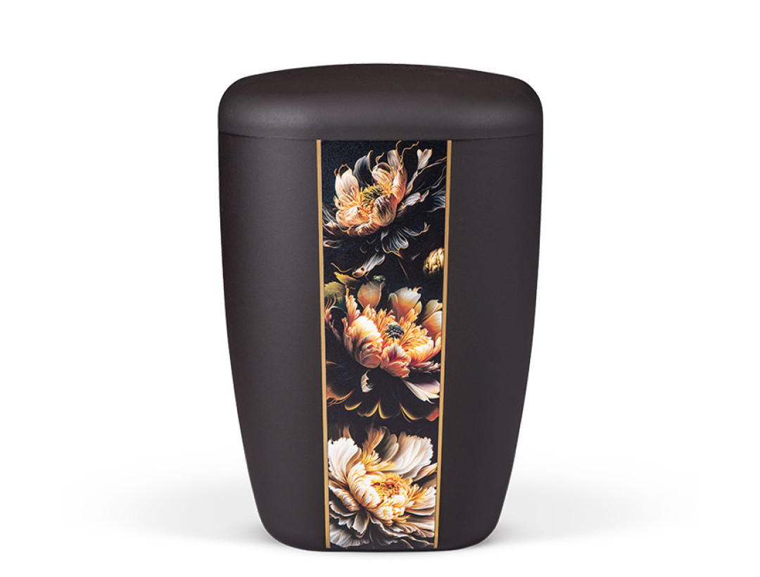 Naturstoffurne, Anthrazit Vel. Dekor Vertikal: Päonien Rosen