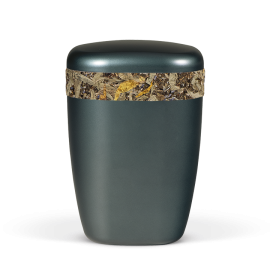 Naturstoffurne Petrol, Dekorband aus Naturkräuter (z.B. Johanniskraut, Lavendel, Hopfen)