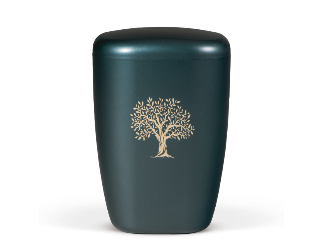 Naturstoffurne, Petrol, Lasergravur Lebensbaum