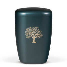 Naturstoffurne, Petrol, Lasergravur Lebensbaum