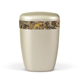 Naturstoffurne Champagner, Dekorband aus Naturkräuter (z.B. Johanniskraut, Lavendel, Hopfen)