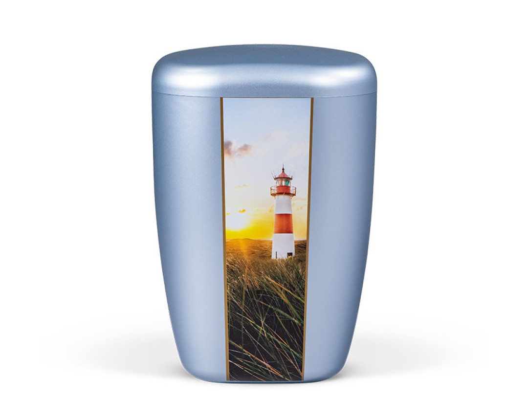 Naturstoffurne, Gletscherblau Dekor Vertikal: Leuchturm