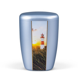 Naturstoffurne, Gletscherblau Dekor Vertikal: Leuchturm