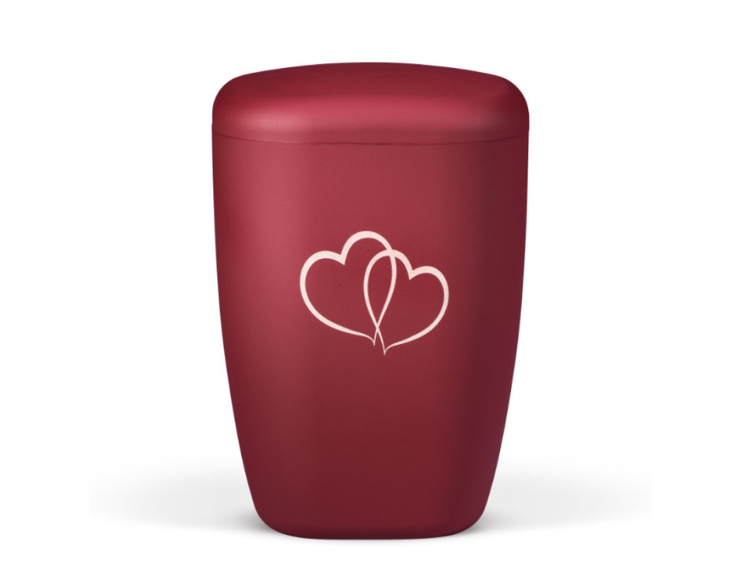 Naturstoffurne, Weinrot Velours, Lasergravur, Doppelherz