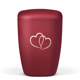 Naturstoffurne, Weinrot Velours, Lasergravur, Doppelherz