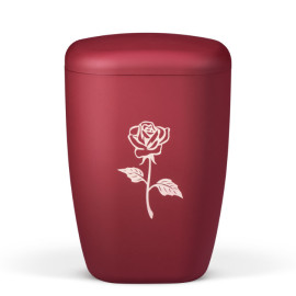 Naturstoffurne, Weinrot Velours, Lasergravur, Rose