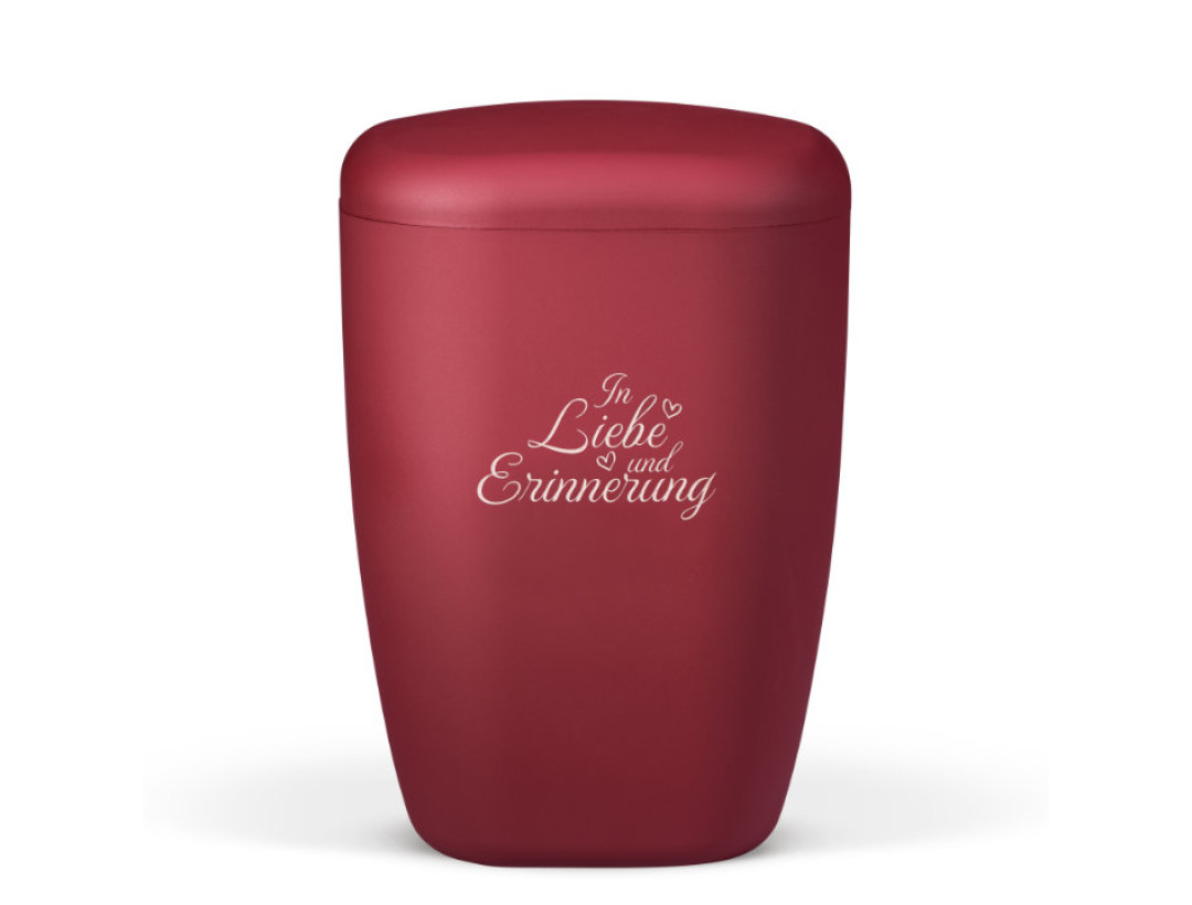 Naturstoffurne, Weinrot Velours, Lasergravur, In Liebe und Erinnerung