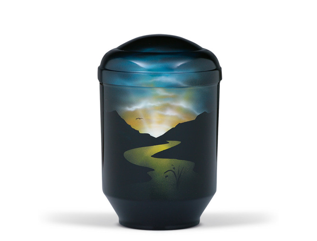 Stahlurne, Schwarz Airbrush DIE LANDSCHAFT