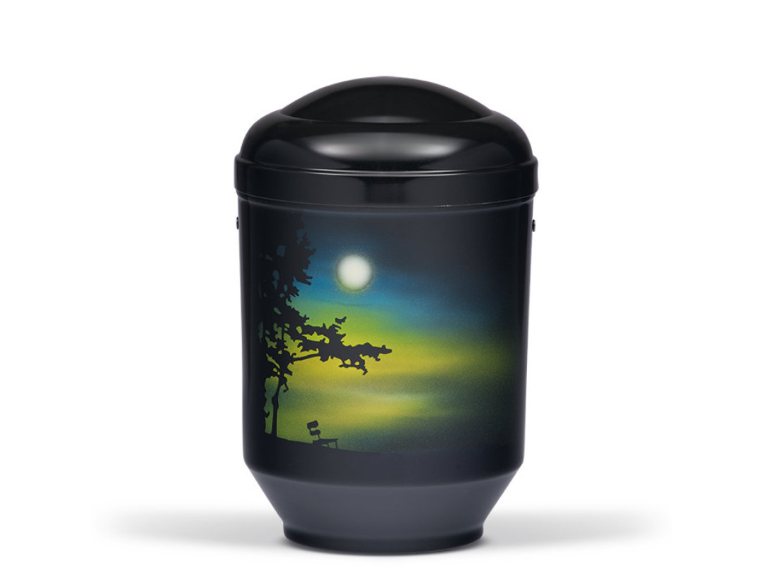 Stahlurne, Schwarz Airbrush ABENDSTIMMUNG