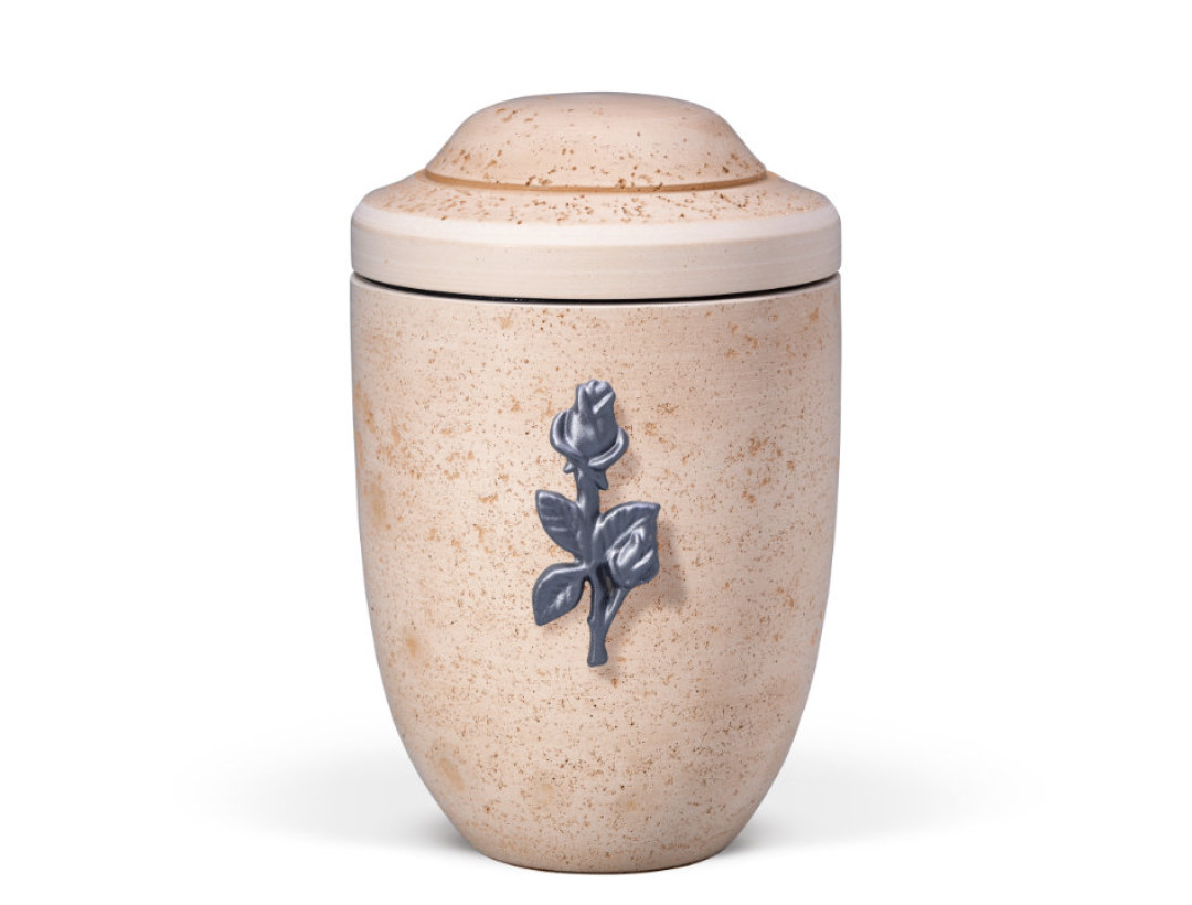Dujura-Urne aus Kalzium, Steinoptik, Terracotta, Rose aus Naturfasern