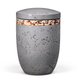 Dujura-Urne aus Kalzium, Steinoptik Anthrazit, Weinlaubband, flacher Deckel