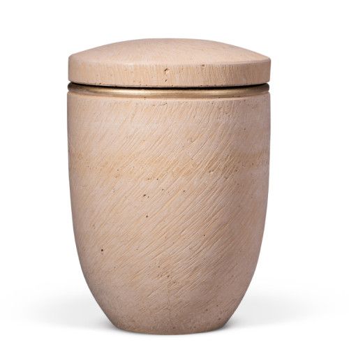Dujura-Urne aus Kalzium, Mineralische Steinoptik, Terracotta, Akzentring goldfarbig