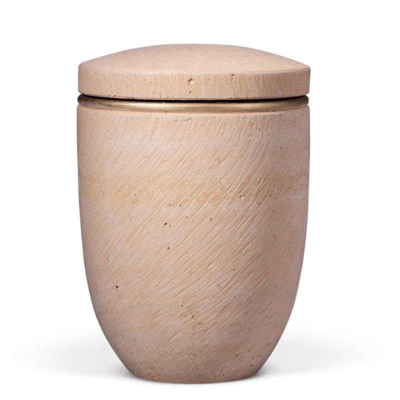 Dujura-Urne aus Kalzium, Mineralische Steinoptik, Terracotta, Akzentring goldfarbig