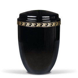 Stahlurne, Schwarz, Dekorband Blätter am Deckel