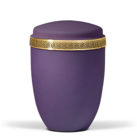 Stahlurne, Violett Velours, Messing Mäanderprägung Antik