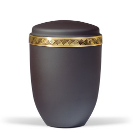 Stahlurne, Stahlurne, Anthrazit Velours Messing Mäanderprägung Antik