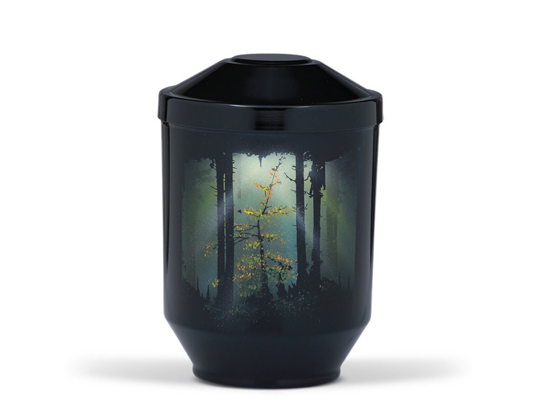 Stahlurne, Schwarz Airbrush, Waldlichtung