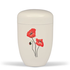 Stahlurne, Cremeweiß, Airbrush Mohnblume