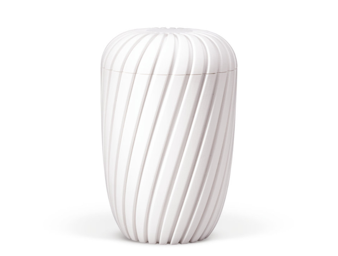 Naturstoffurne, Rillen 3D-Druck, Weiß Matt