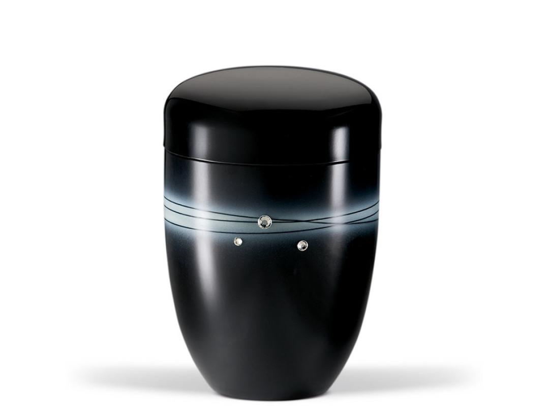 Stahlurne, Schwarz, Airbrush Design mit hochwertigen Kristallen