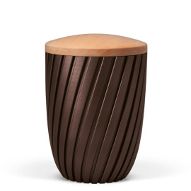 Naturstoffurne, Rillen 3D-Druck, Kastanienbraun-Matt, Holzdeckel Linde