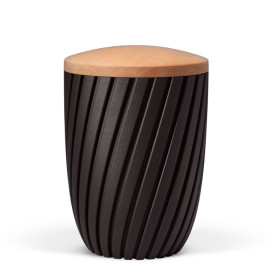 Naturstoffurne, Rillen 3D-Druck, Anthrazit Velours, Holzdeckel Linde