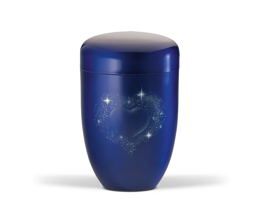 Stahlurne, Kobalt Blau, Airbrush, Motiv: Herz