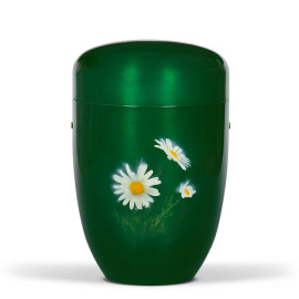 Stahlurne, Moosgrün, Airbush Motiv: Margeriten