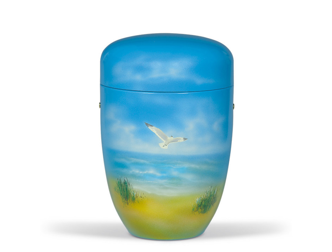 Stahlurne, Himmelblau, Airbrush Möwe