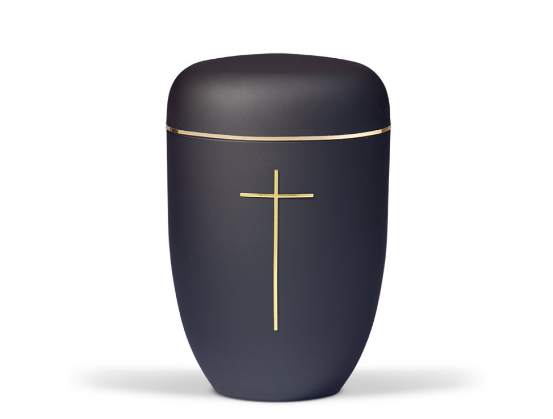 Stahlurne, Anthrazit Velours, Stripdome Kreuz u. Goldband