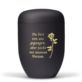Stahlurne, Anthrazit Velours, Rose Foliendekor, Trauertext Nr. 2