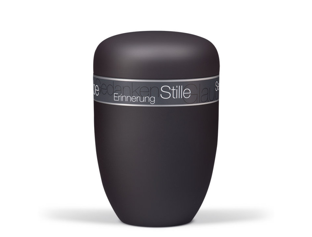Stahlurne, Anthrazit Velours, Trauergedanken Schwarz-Grau