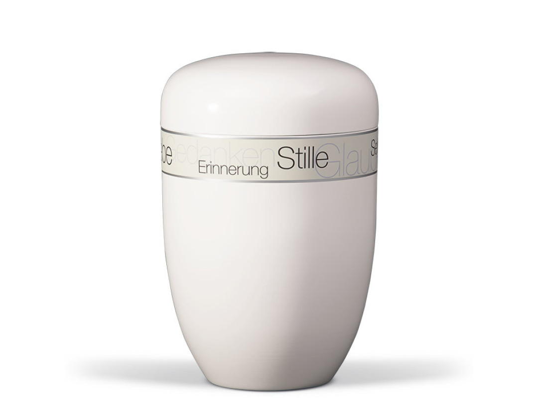 Stahlurne, CremeWeiß, Trauergedanken Weiß