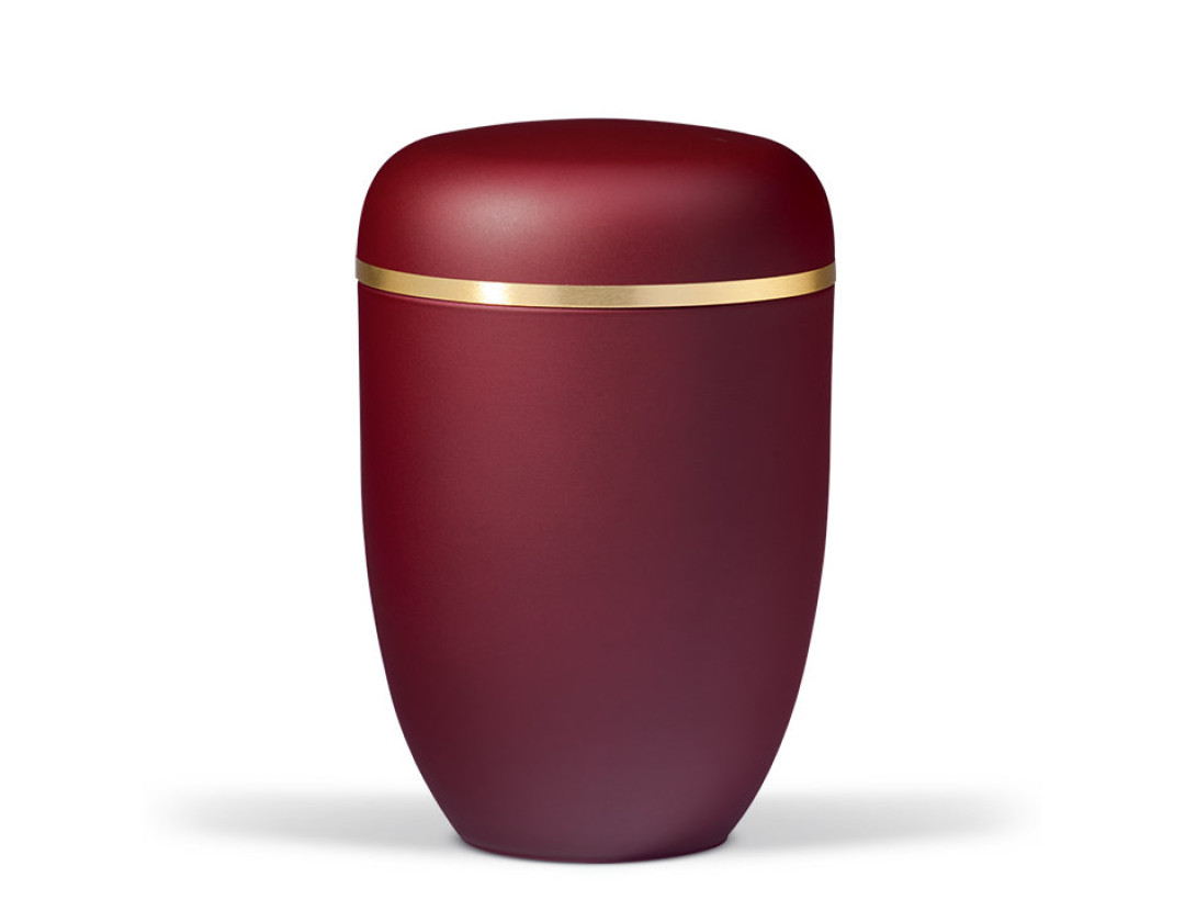 Stahlurne, Weinrot Velours, Goldband Gebürstet