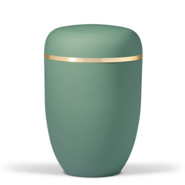 Stahlurne, Olivegrün Velours, Goldband Gebürstet