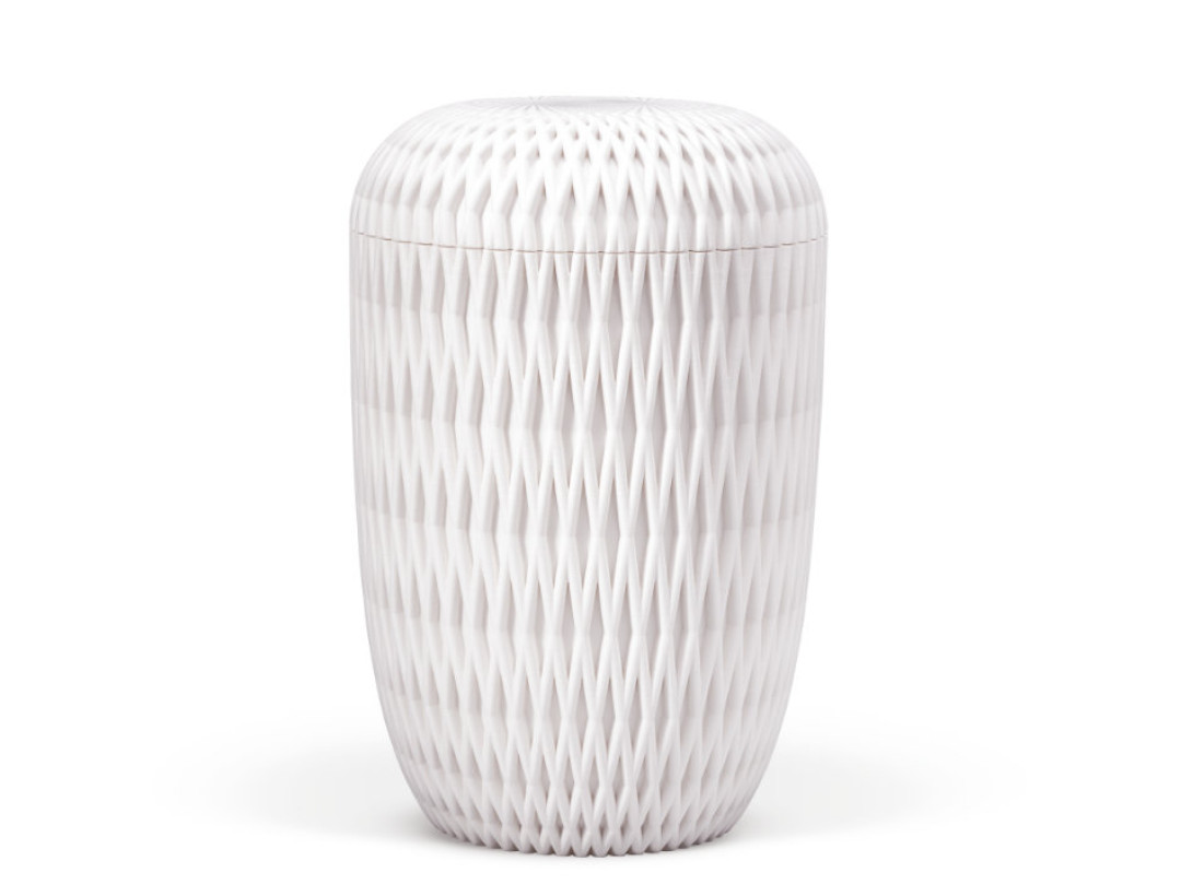 Naturstoffurne, Rauten 3D-Druck, Weiß Natur