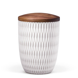 Naturstoffurne, Rauten 3D-Druck, Weiß Matt, Holzdeckel Nussbaum