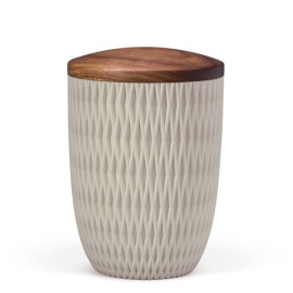 Naturstoffurne, Raute 3D-Druck, Beige Velours, Holzdeckel Nussbaum