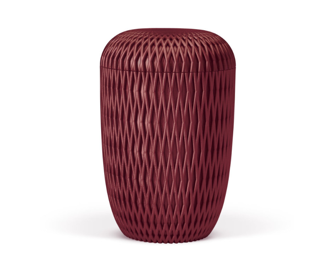 Naturstoffurne, Raute 3D-Druck, Weinrot Velours